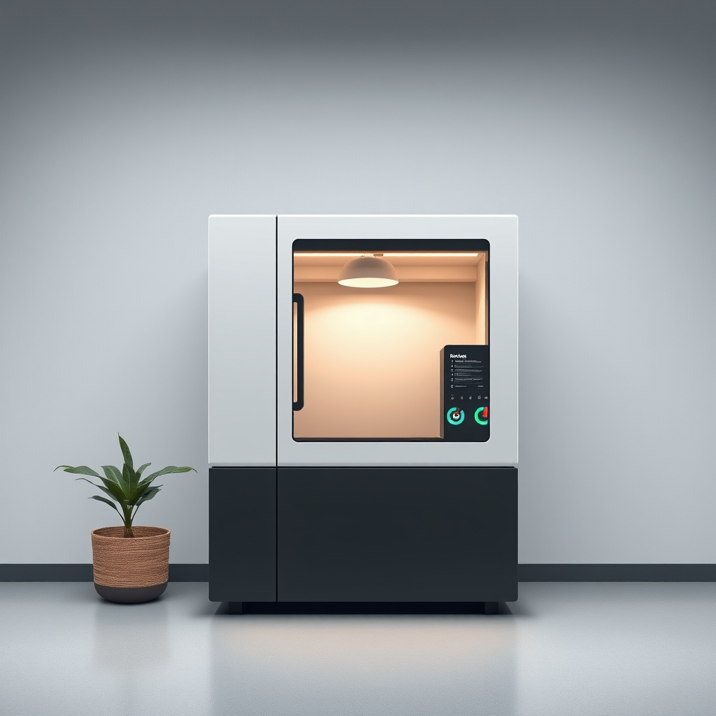 A clean photorealistic illustration of Kone MonoSpace asansör kabini iç kısmı