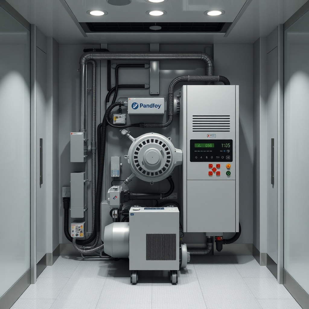<Photorealistic image of Otis Gen2 elevator machine room-less motor and ReGen drive unit i